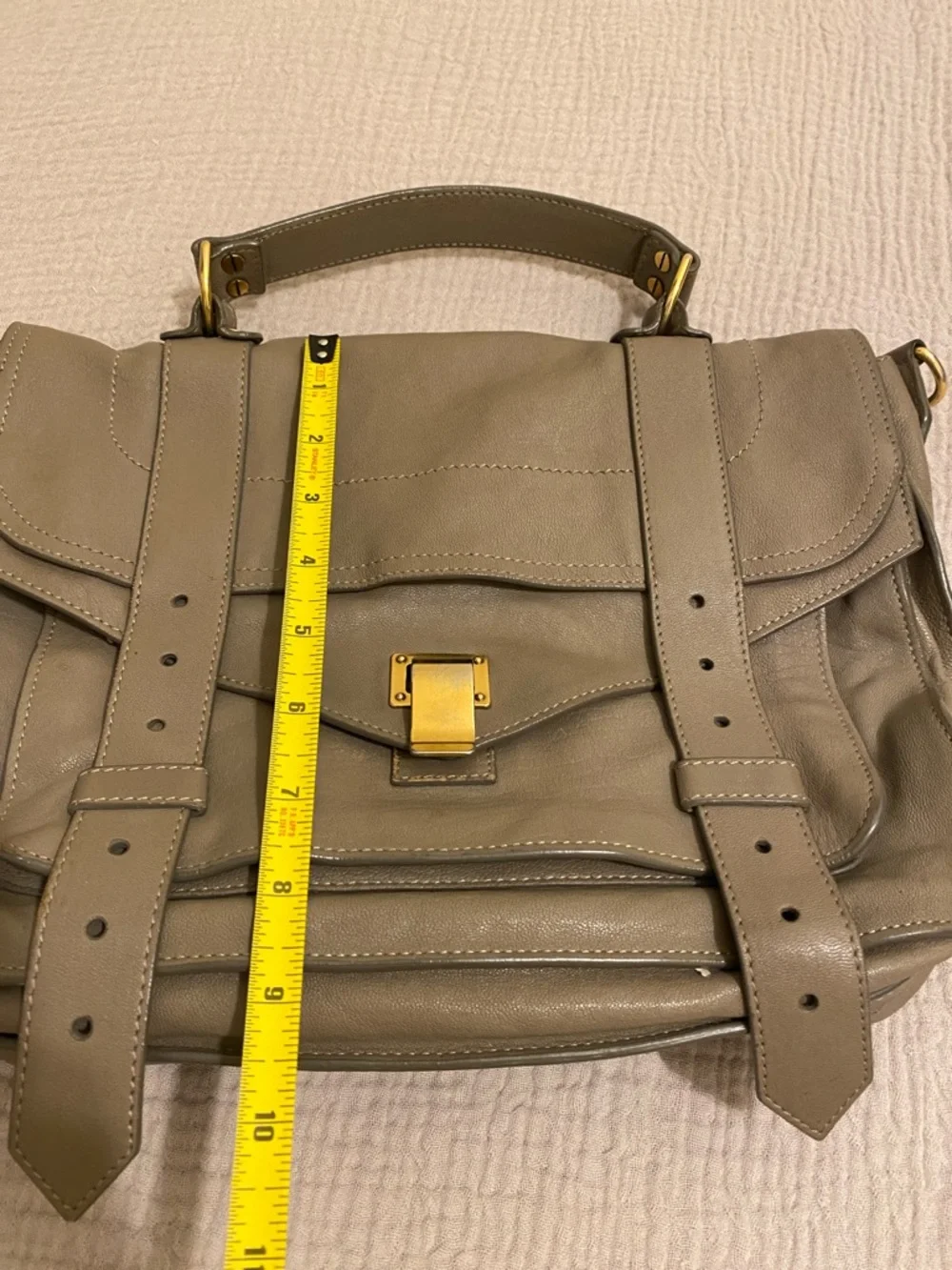 PROENZA SCHOULDER Leather Satchel Handbag in Olive Taupe with Gold Hardware